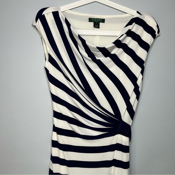 LAUREN RALPH LAUREN SLEEVELESS BLUE /IVORY STRIPED WOMENS DRESS WITH BELT -4 P - Picture 3 of 13